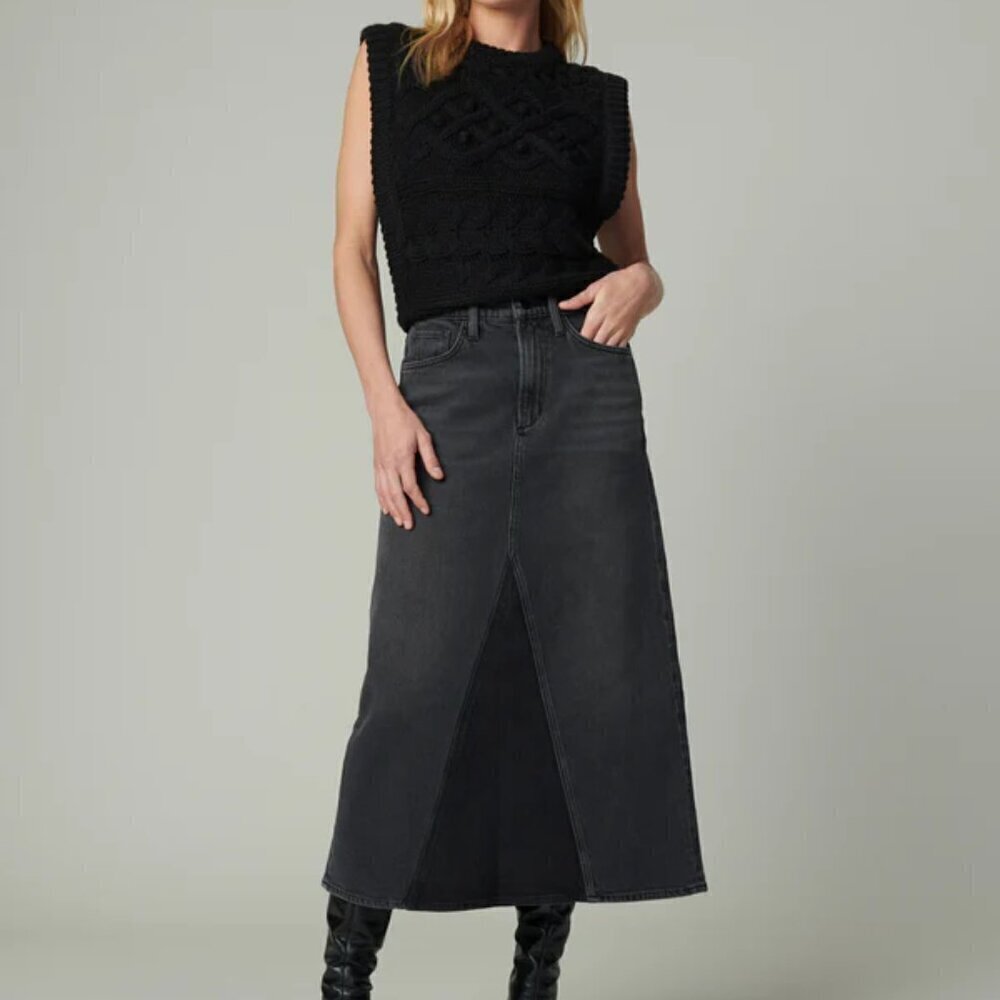 Joe's Jeans Tulie maxi denim jean skirt black a-line midi faded modest new 31 12